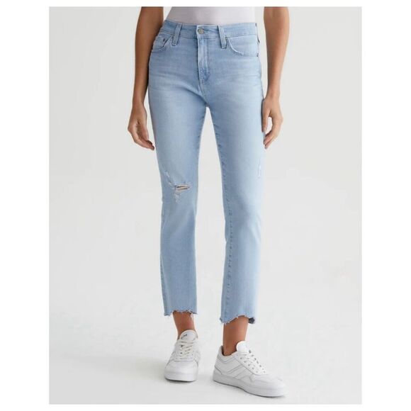 AG Adriano Goldschmied Mari Crop Jean High Rise Slim Straight Raw Uneven Hem 30 - Picture 1 of 15